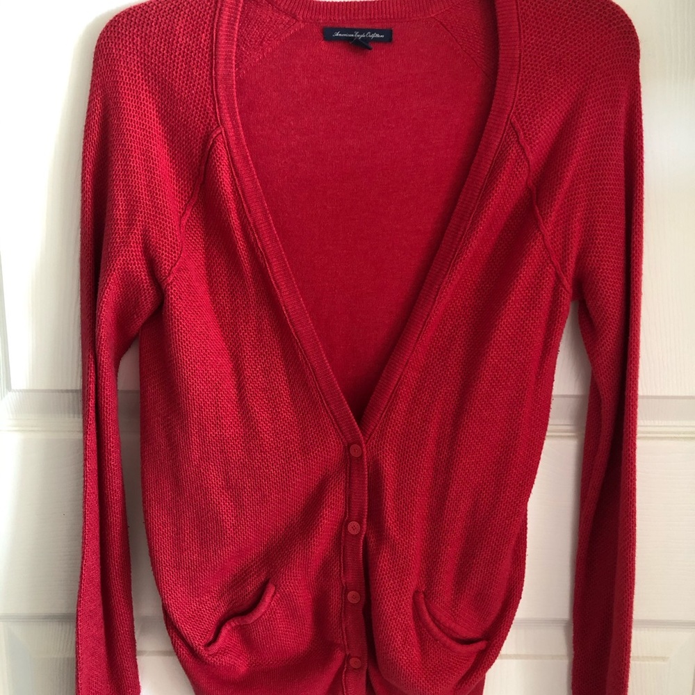 American Eagle Outfitters Deep V Red Cardigan